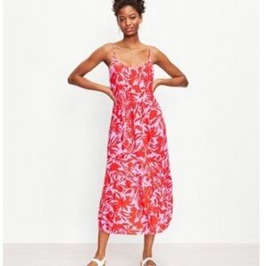 Loft Tropical Maxi Dress - Red Pink Floral Slip Dress